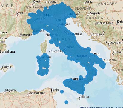 Карта покрытия Италии сотовой связью LTE 4G